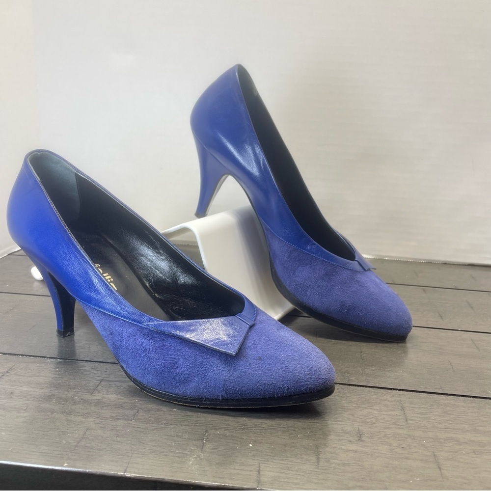 Follie Elegant vintage Blue Women's suede Heels Size 39.5. (9.5).Italy used blue